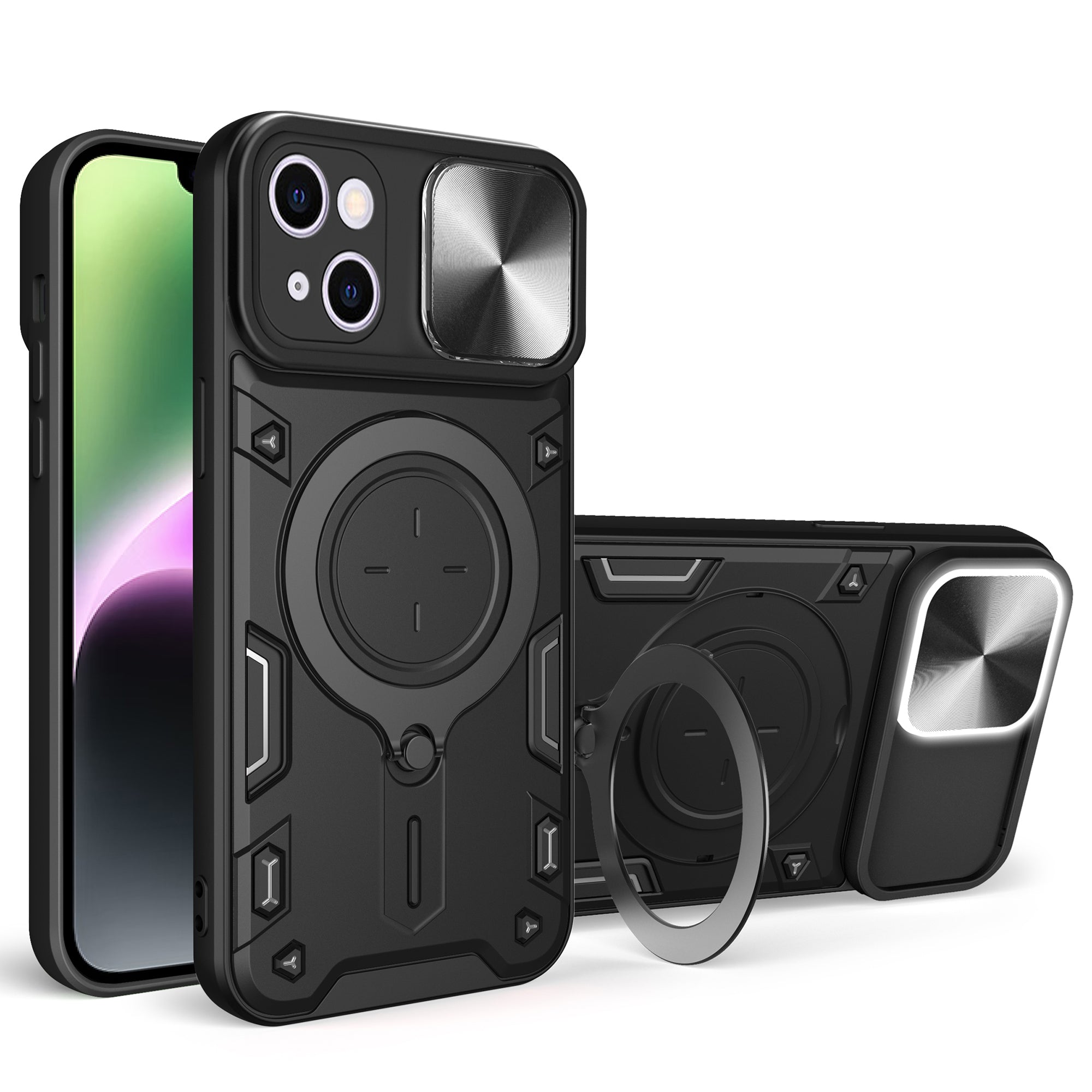 For iPhone 14 Slide Camera Lid Back Cover PC TPU Phone Case with Rotatable Kickstand For iPhone 14 Slide Camera Lid Back Cover PC TPU Phone Case with Rotatable Kickstand